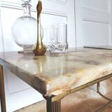 Coffee table marble onyx and gilded metal
