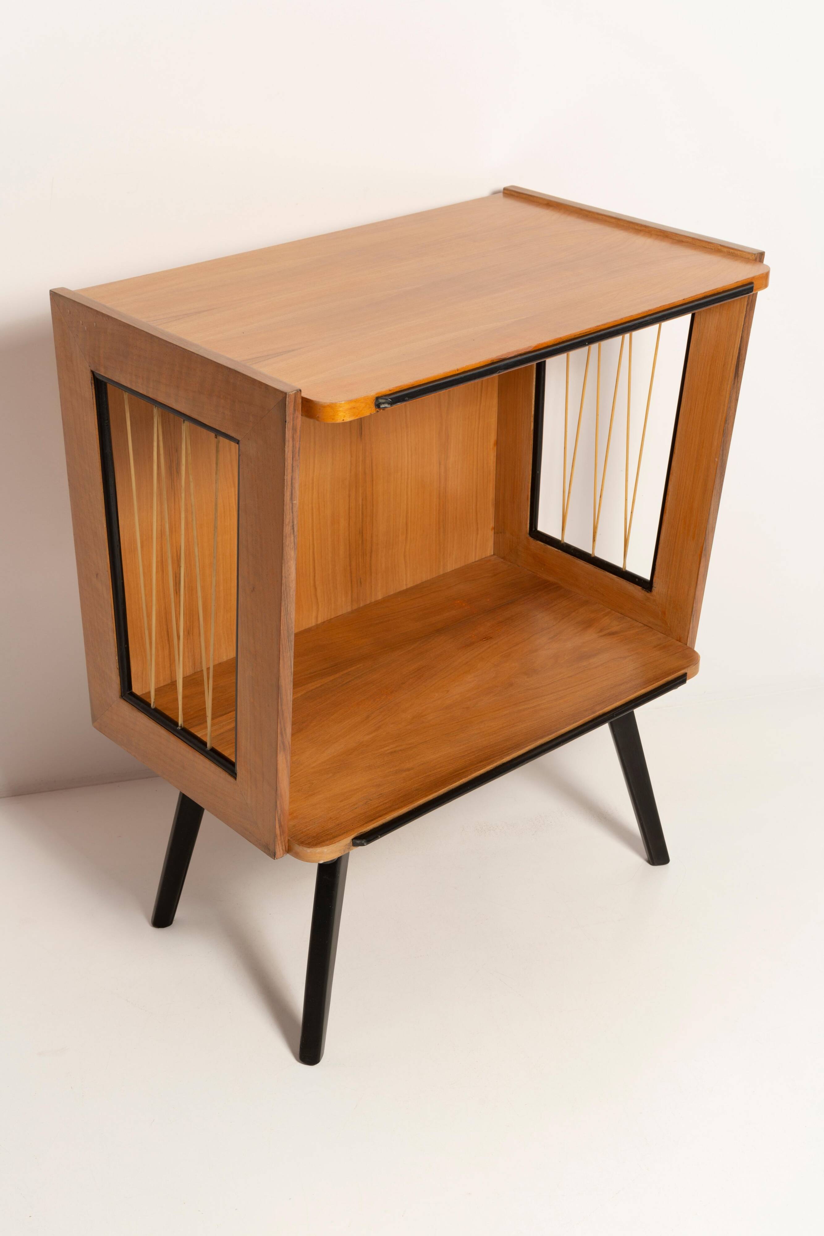 Vintage side table for modern mid-century television, beech wood, Poland, 1960s.