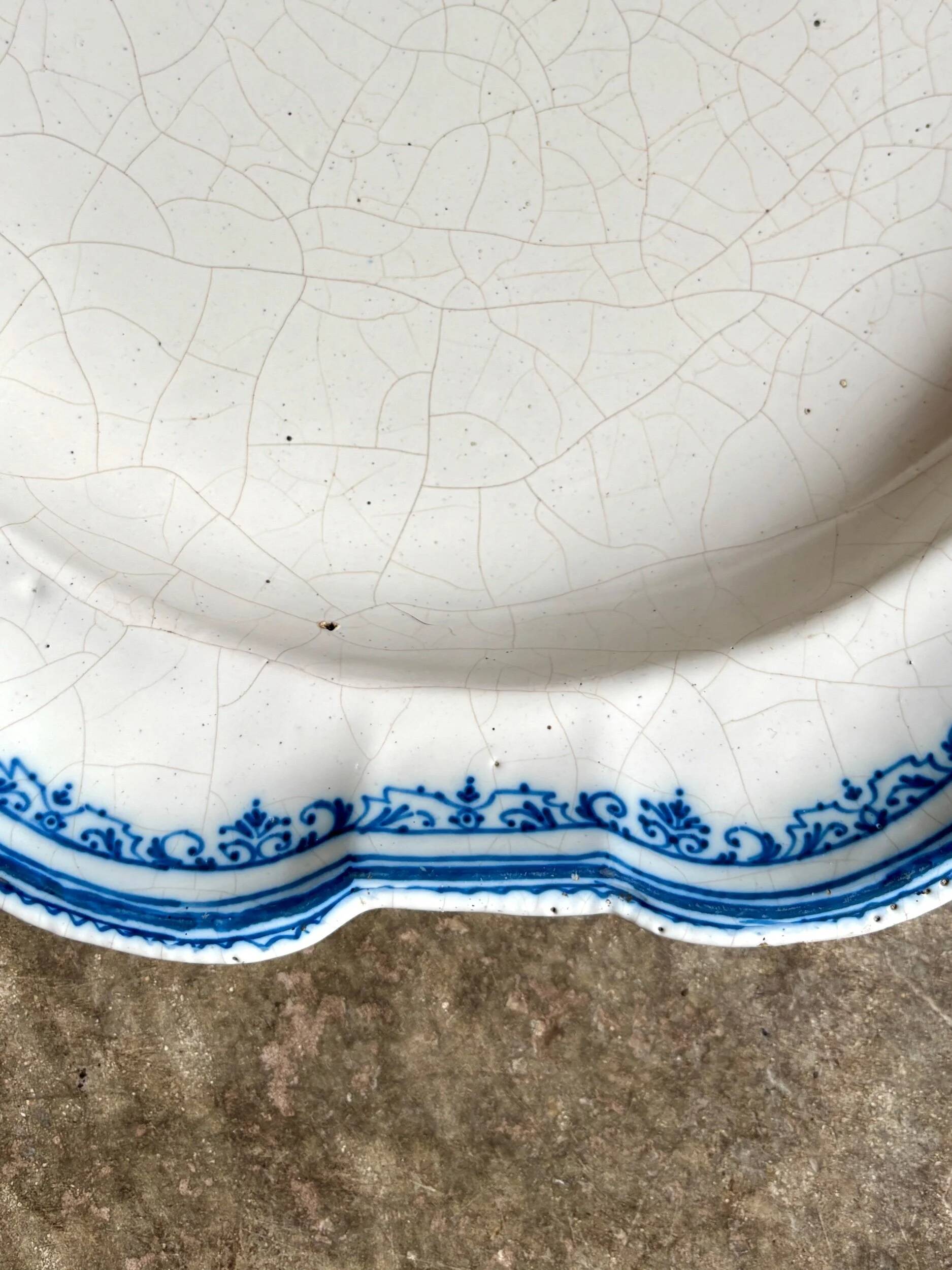Moustiers hollow oval dish in glazed earthenware