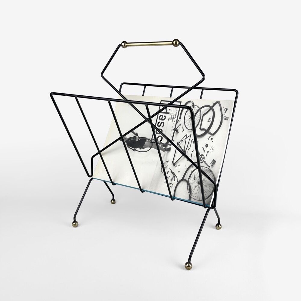 Magazine holders design black metal and brass 50s
