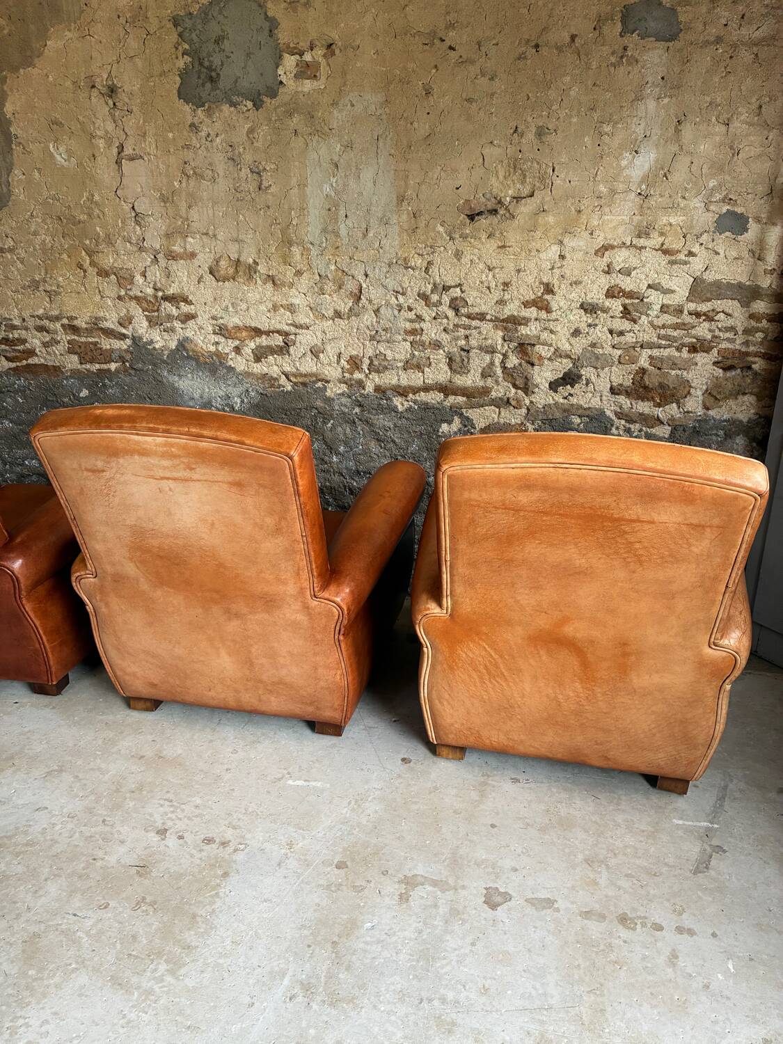 Lot de 4 fauteuils club, Cognac