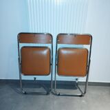 Pair, 2 vintage folding chairs, fawn color