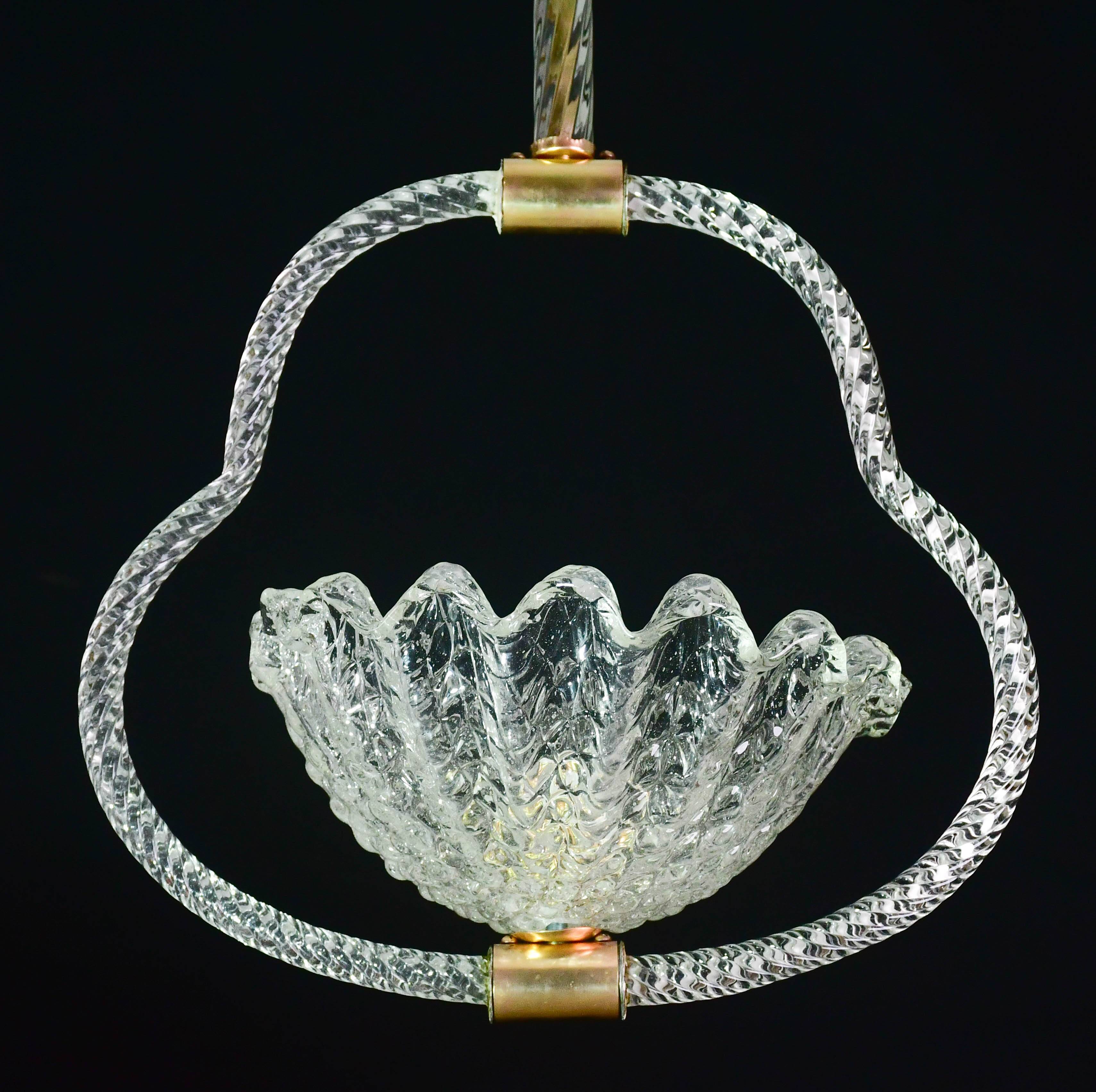 Charming Art Deco Barovier & Toso pendant light chandelier Murano glass, 1950s