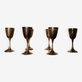 6 calice coquetier verre a pied métal argenté