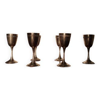 6 chalice egg cup glass with silver metal foot