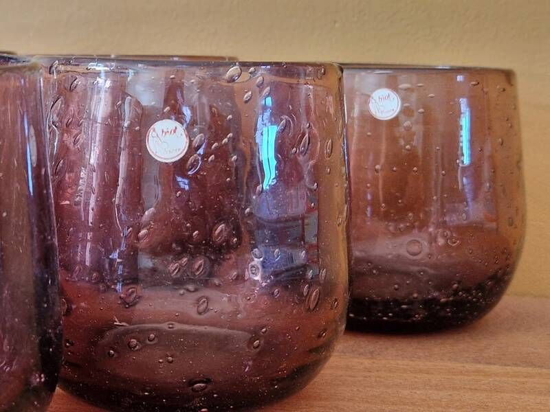 BIOT - Set of 6 bubble glass water tumblers in amethyst colour.