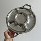 Vintage silver-plated metal serving tray with compartments.