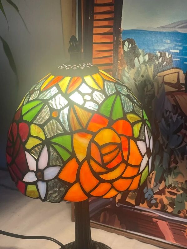 Tiffany style lamp vintage colourful flowers