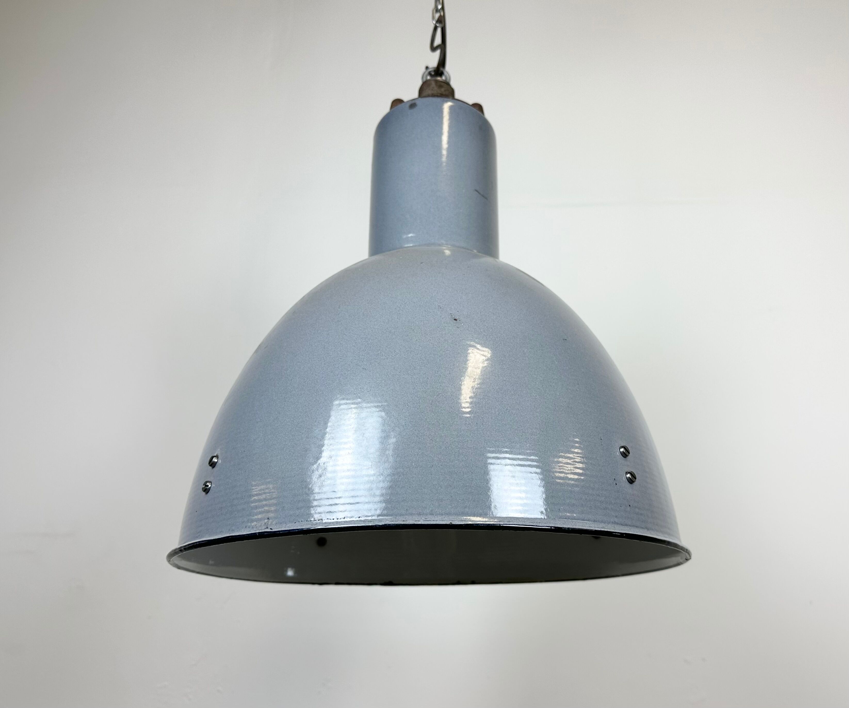 Bauhaus Grey Enamel Industrial Pendant Lamp, 1950s