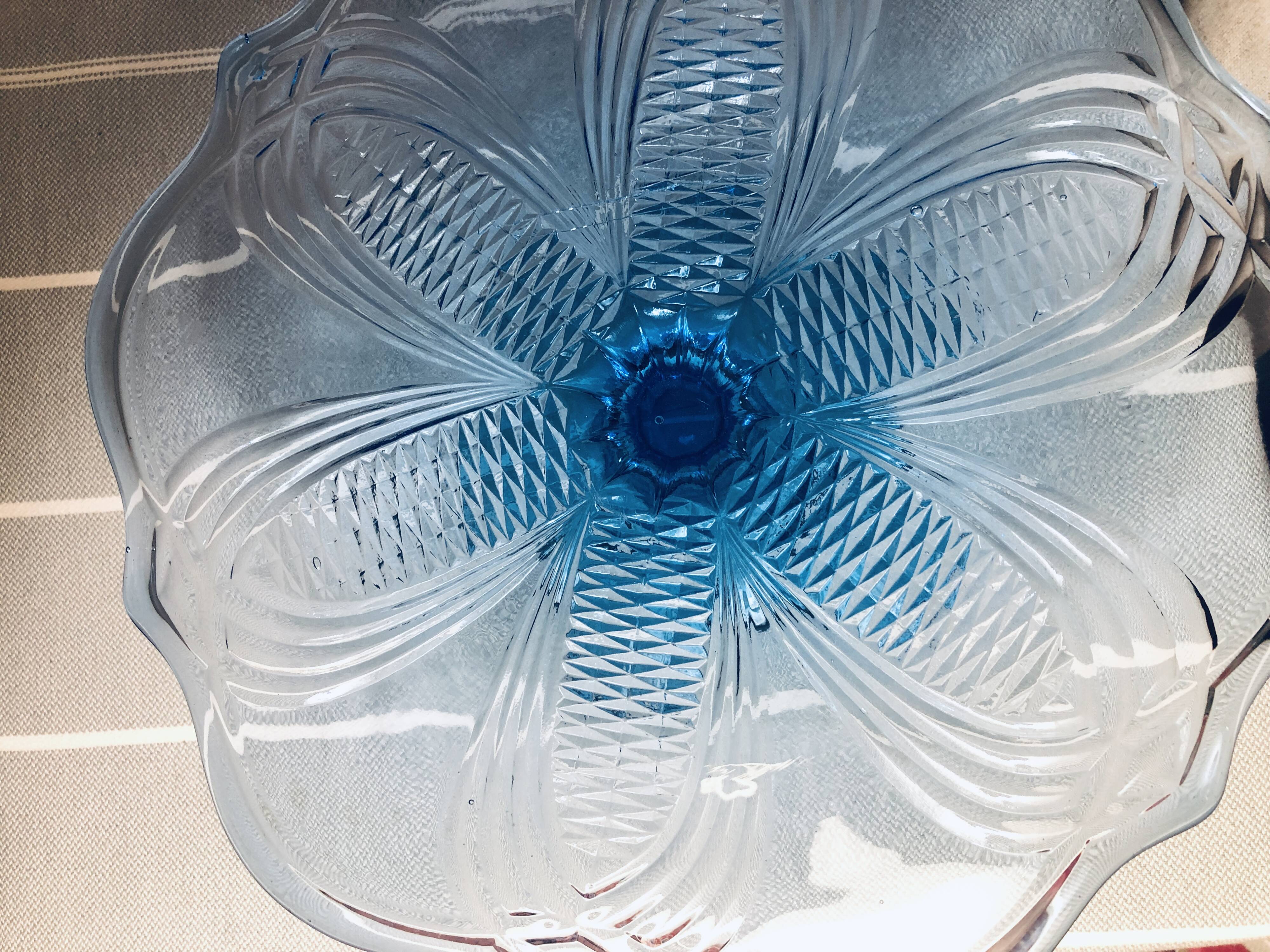 Blue vintage glass cake display