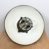 Black enamel and cast iron industrial cage pendant light, 1950s