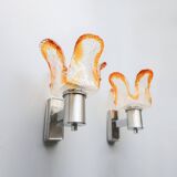 Ensemble de 2 appliques murales vintage Mazzega « Torche », années 1970, Italie.