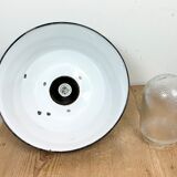 Industrial Blue Enamel and Cast Iron Pendant Light with Glass Cover, 1960s