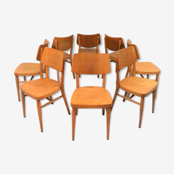 Ensemble de 8 chaises à manger en bois des années 1950