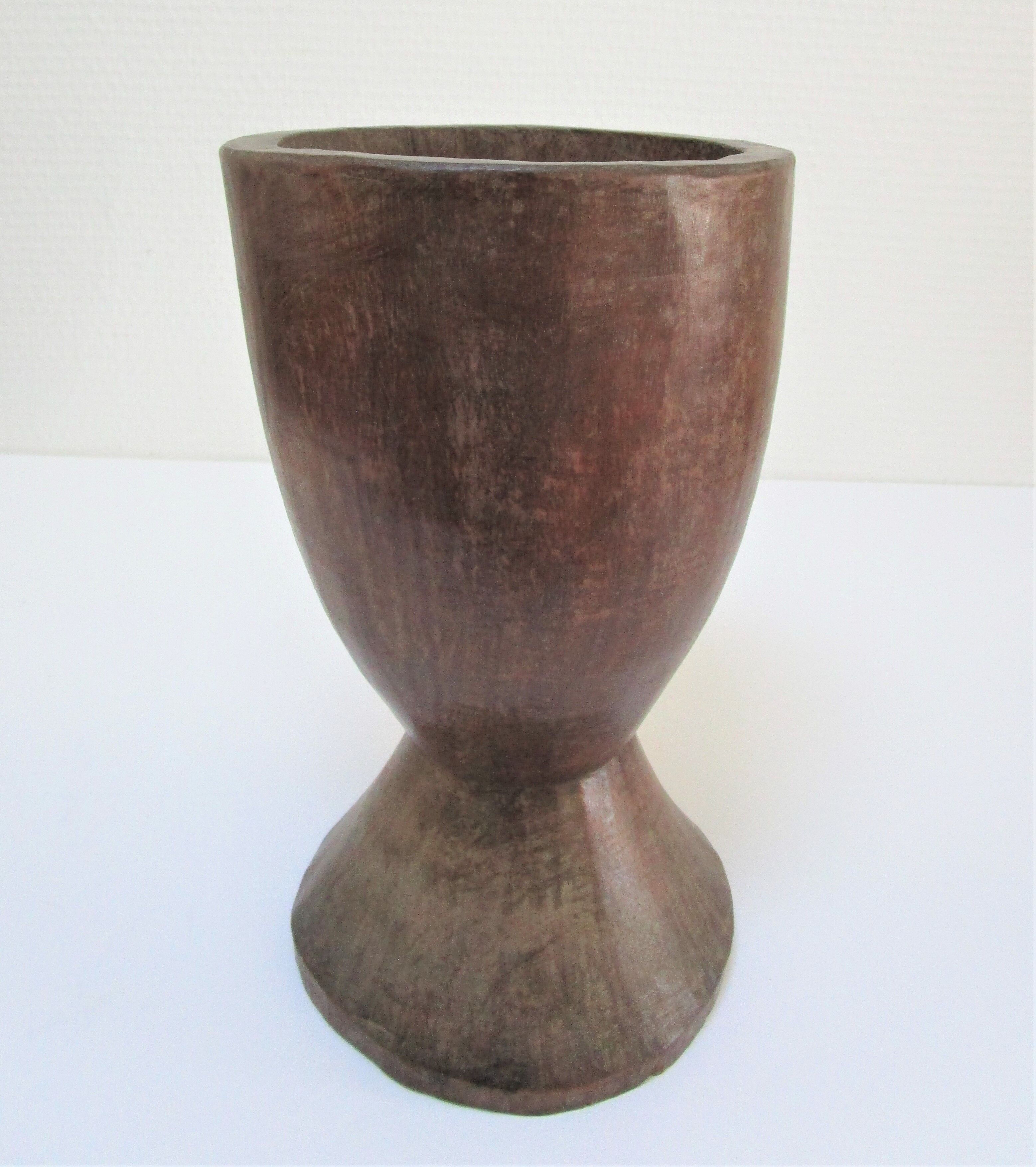 solid wood vase carved brutalist vintage