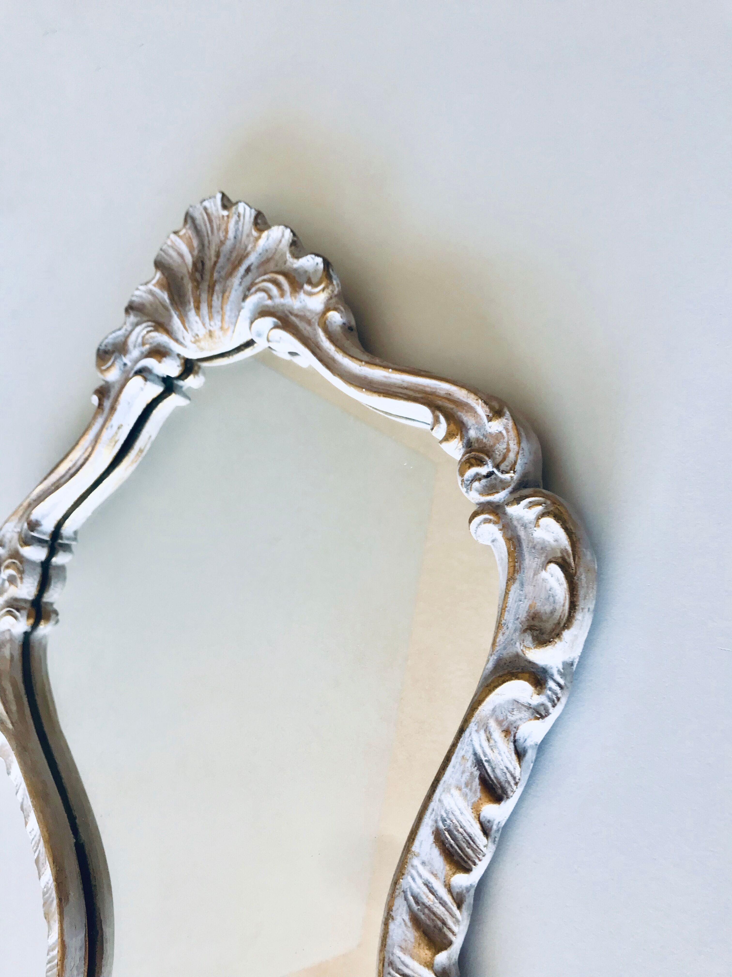 Golden art deco mirror and white patinated 30x45cm