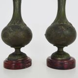 Auguste moreau 1834-1917 pair of signed 19th century vases with bird and insect decoration