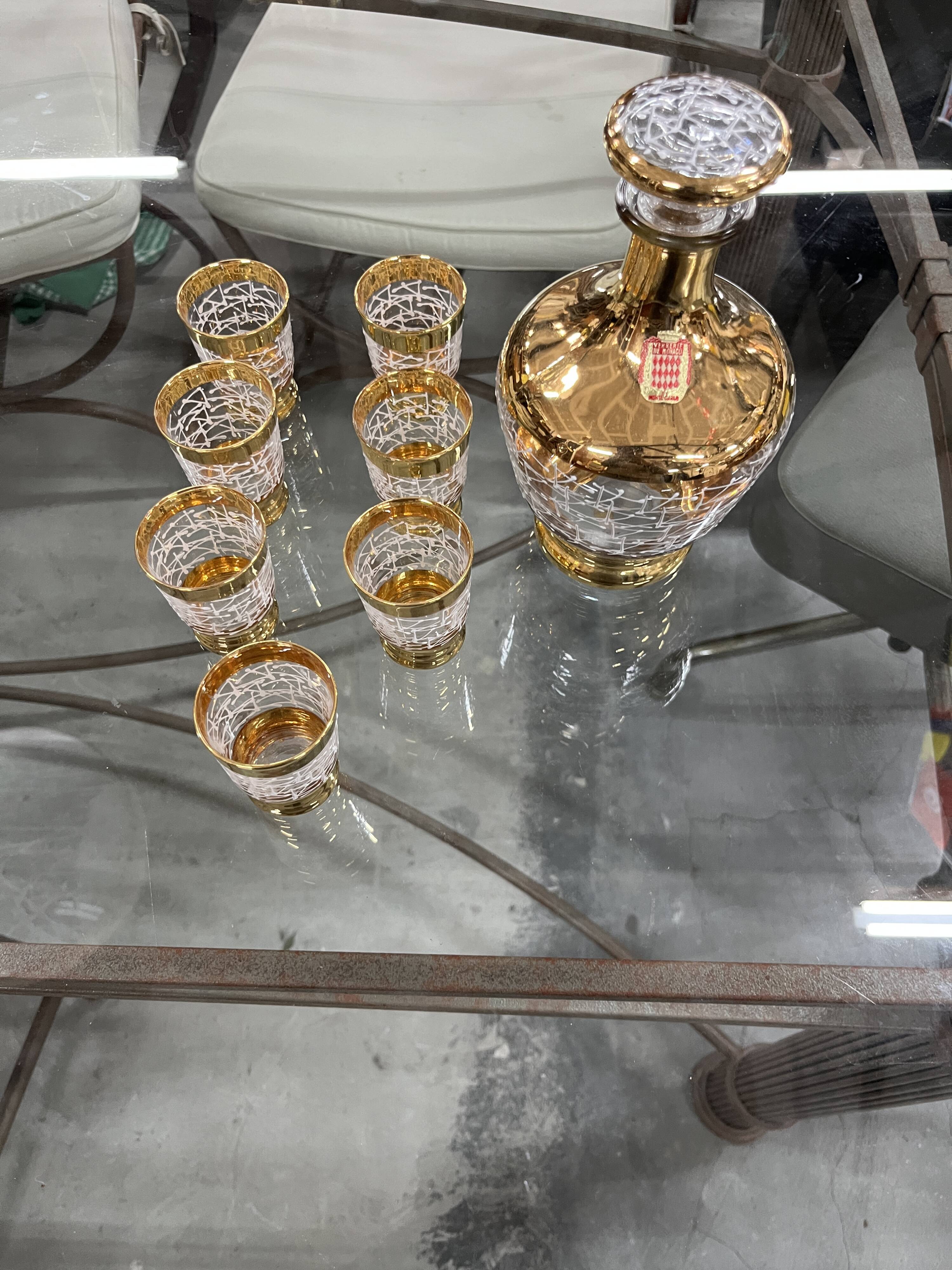 Service alcool carafe verres liqueur Verrerie de Monaco