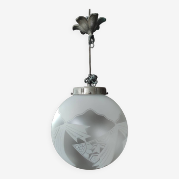 Art Deco globe pendant light in glass/engraved decor