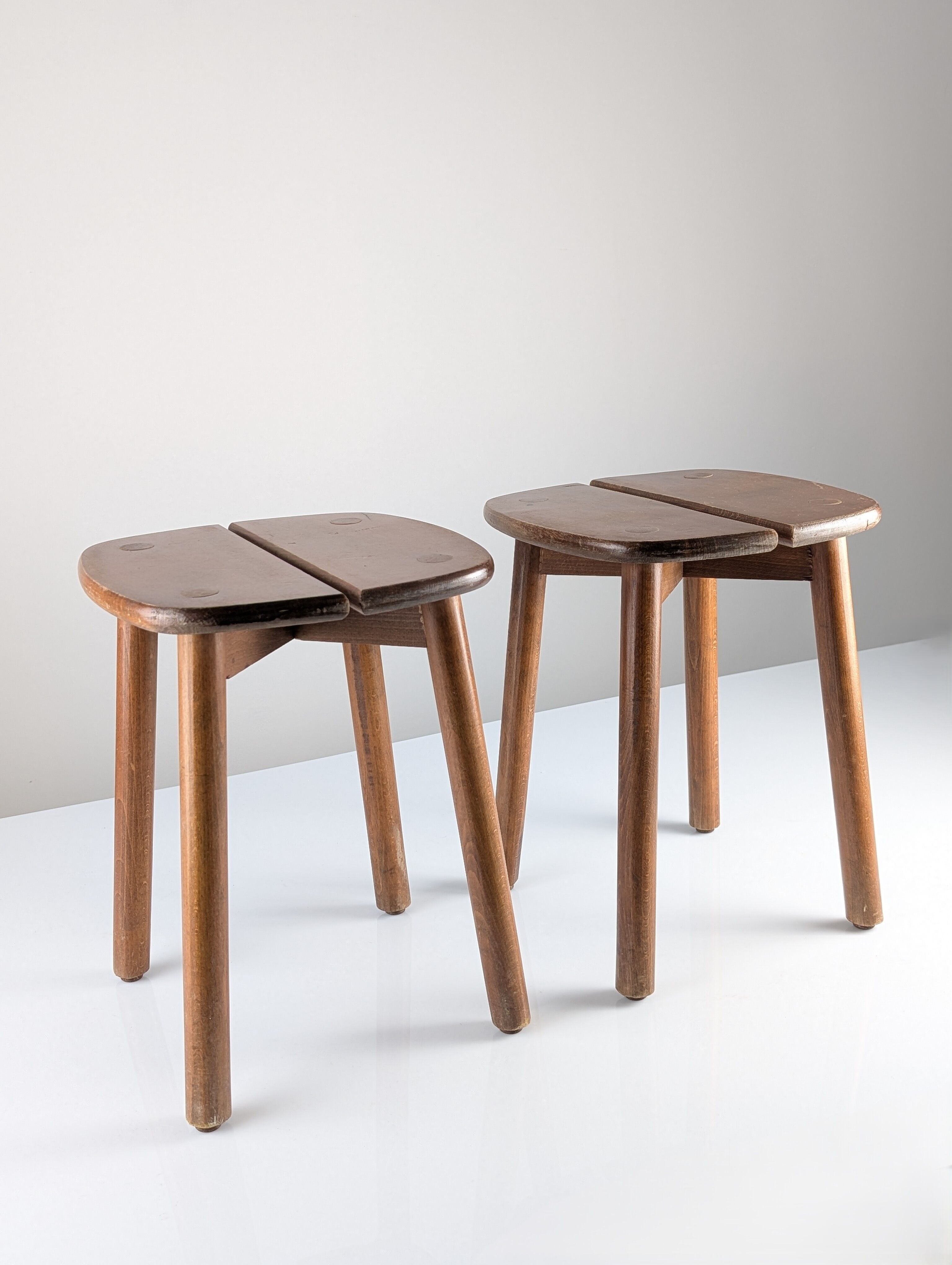 Pair of wooden stools by Pierre Gautier Delaye, France, 1960s