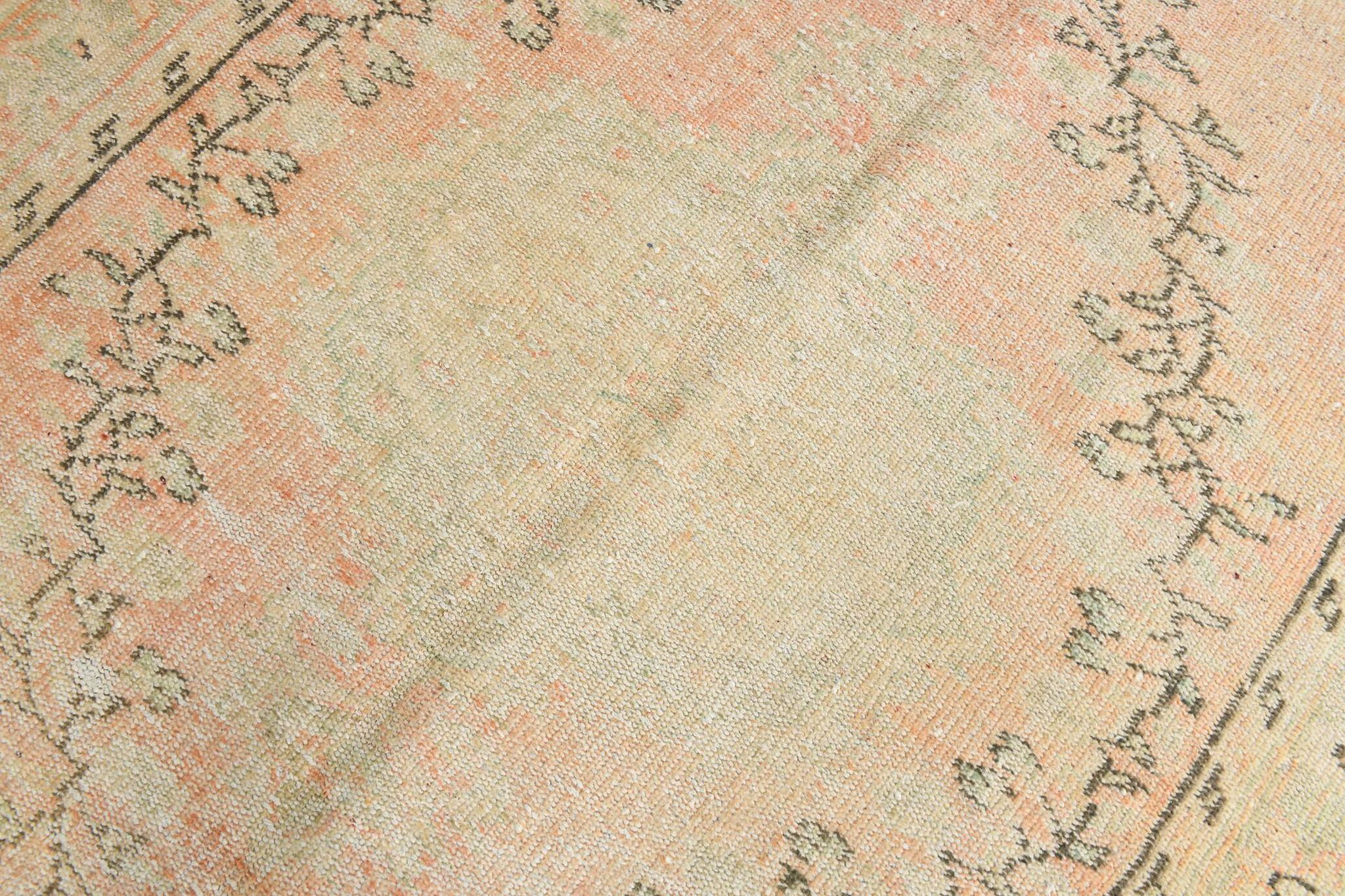 Blush Pink & Sage Green Oushak Vintage Rug For Living Room, 166x266 Cm