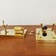 Set of 2 Mid Century Modern gilded ice glass wall lamps by J.T. Kalmar