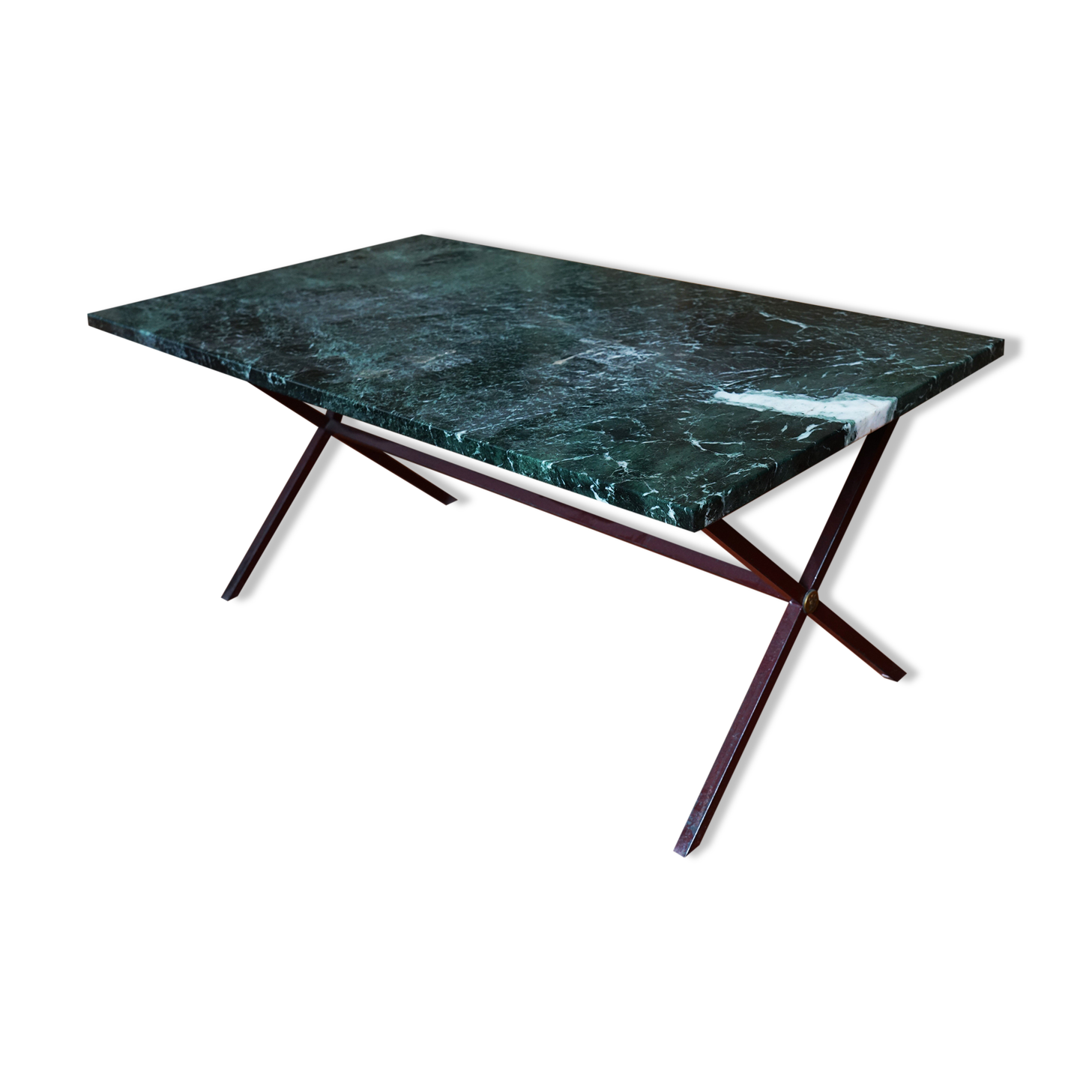 Coffee table in green marble veined with white vintage 70s