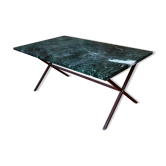 Coffee table in green marble veined with white vintage 70s