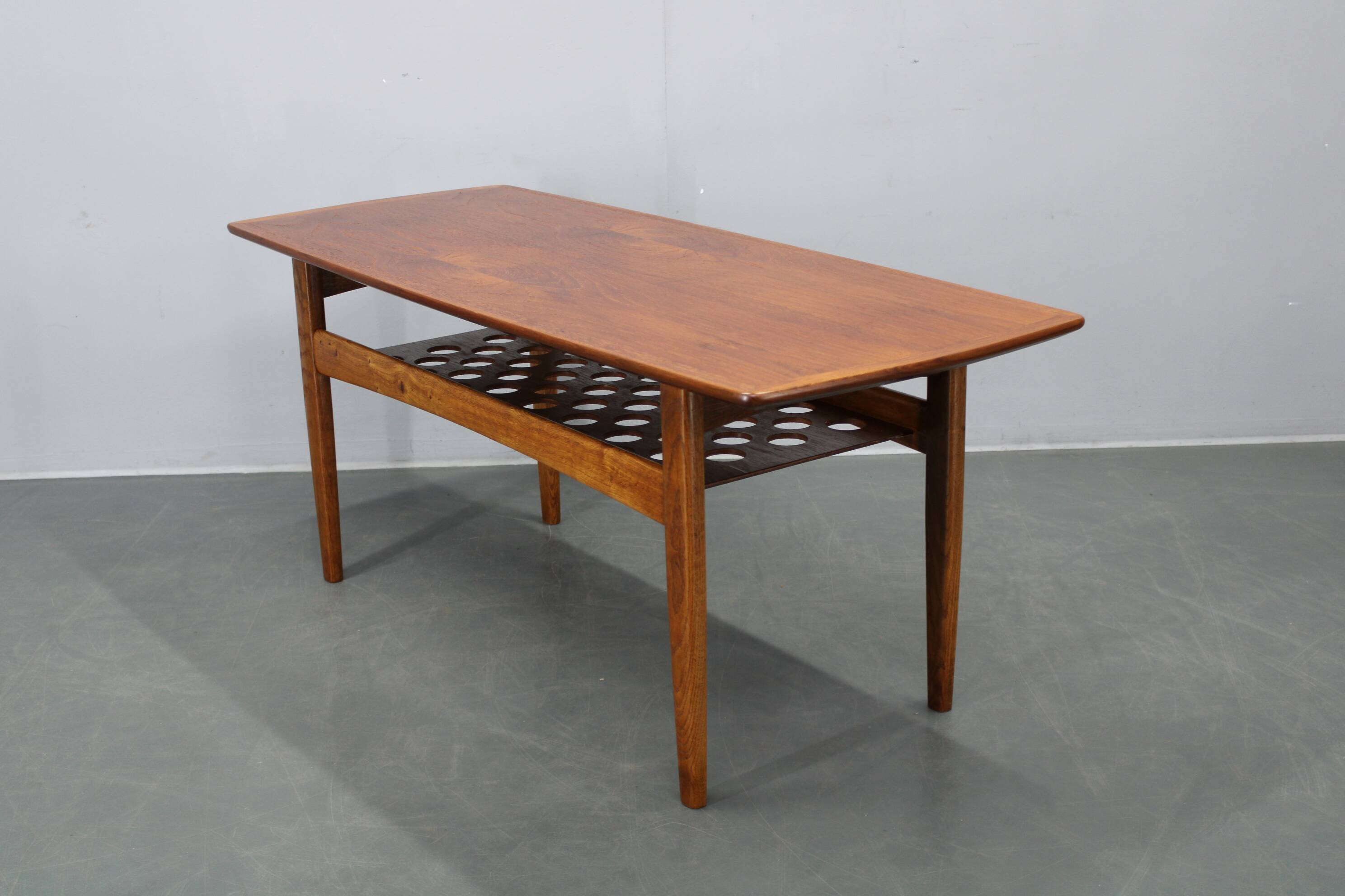Danish midcentury coffee table with teak veneer and oak base, 1960s