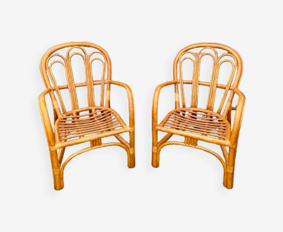 Paire de fauteuisl en rotin vers 1980