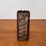 Brutalist metal block vase from the mid-century, 1960s.