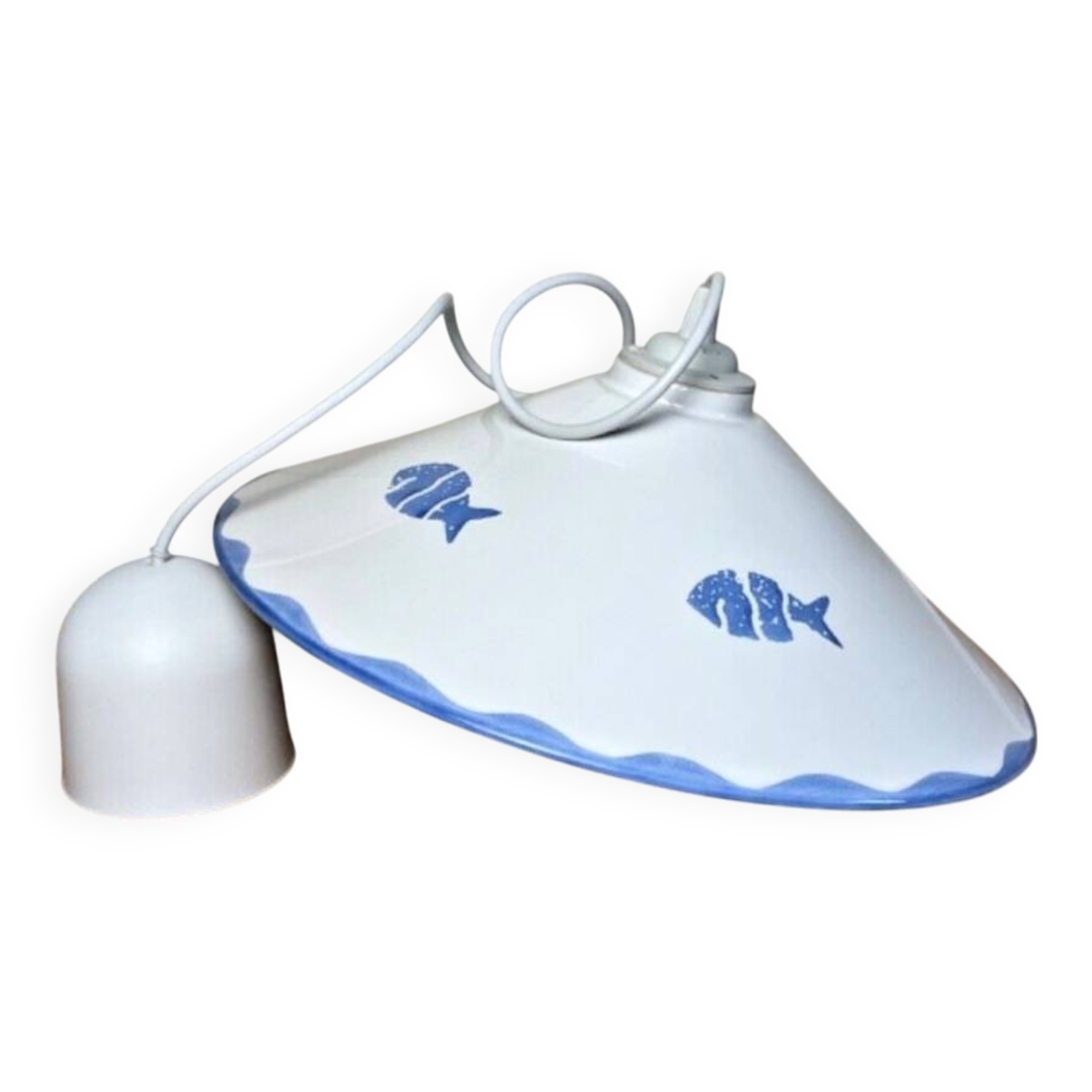 Vintage white ceramic chandelier lampshade decorated with white fish patterns