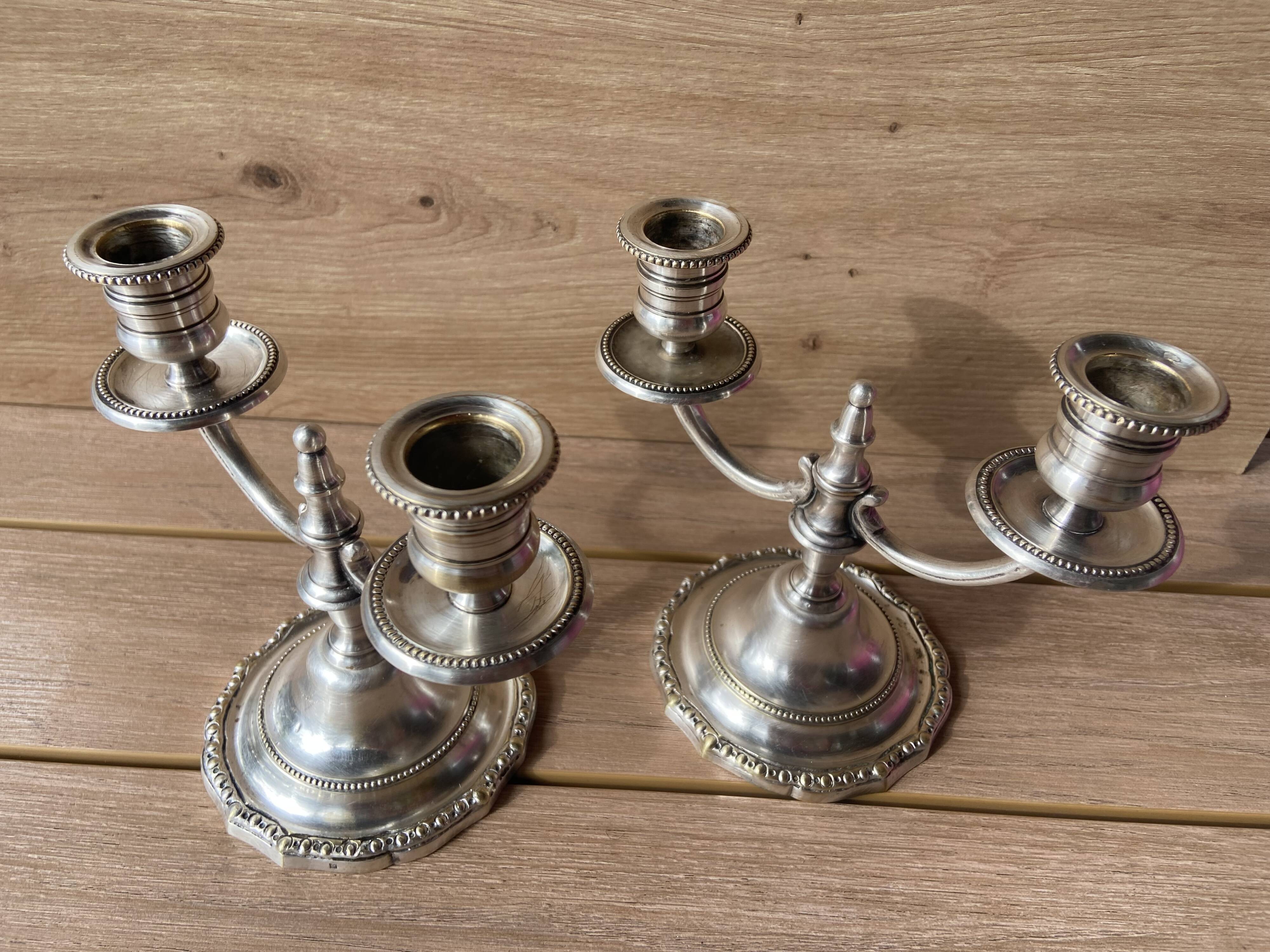 Pair of Candelabra Candlesticks Candle Holders Silver Bronze A. Mourier 1920