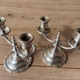 Pair of Candelabra Candlesticks Candle Holders Silver Bronze A. Mourier 1920