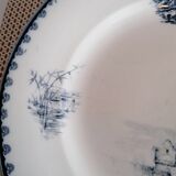 Former plate earthenware iron earth, blue landscape décor, Vermont - Blanchet Paris 19th