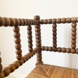 Vintage corner chair in turned oak and straw