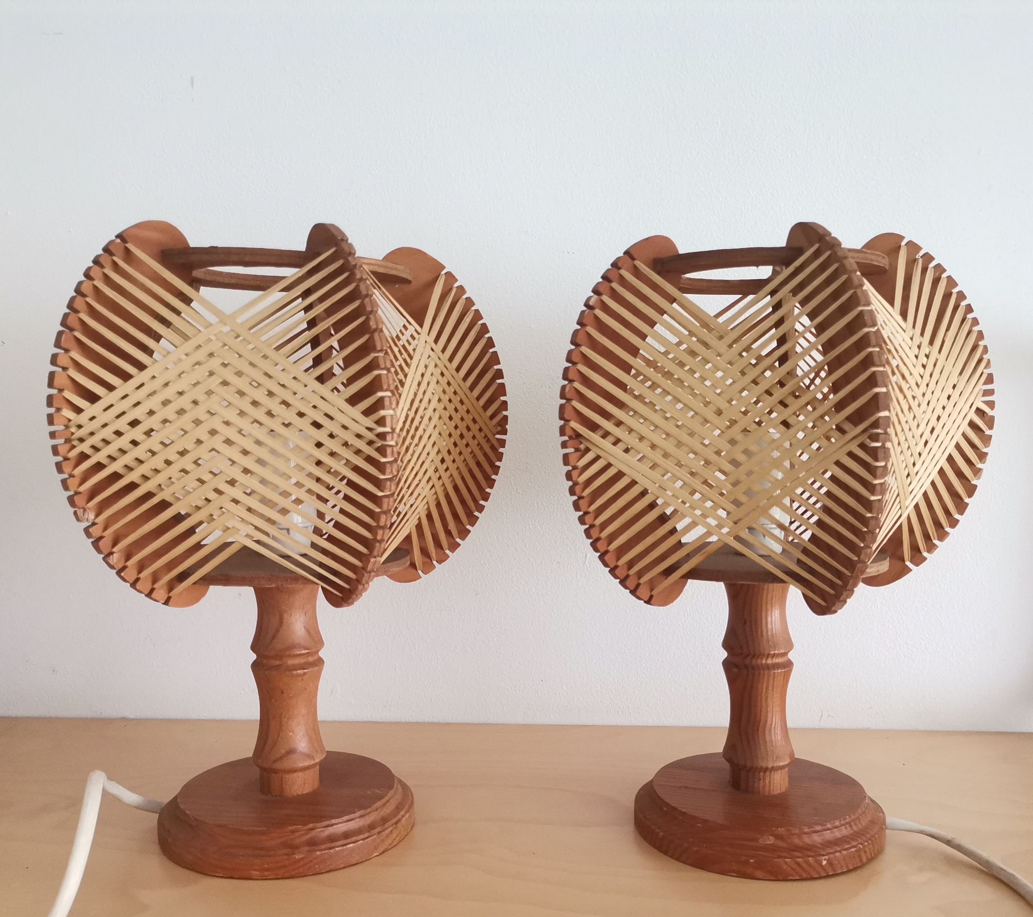 Pair of 1960s French Mid Century wooden table lamps