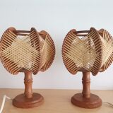 Pair of 1960s French Mid Century wooden table lamps