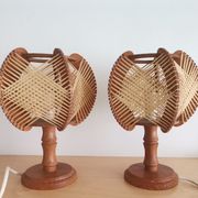 Pair of 1960s French Mid Century wooden table lamps