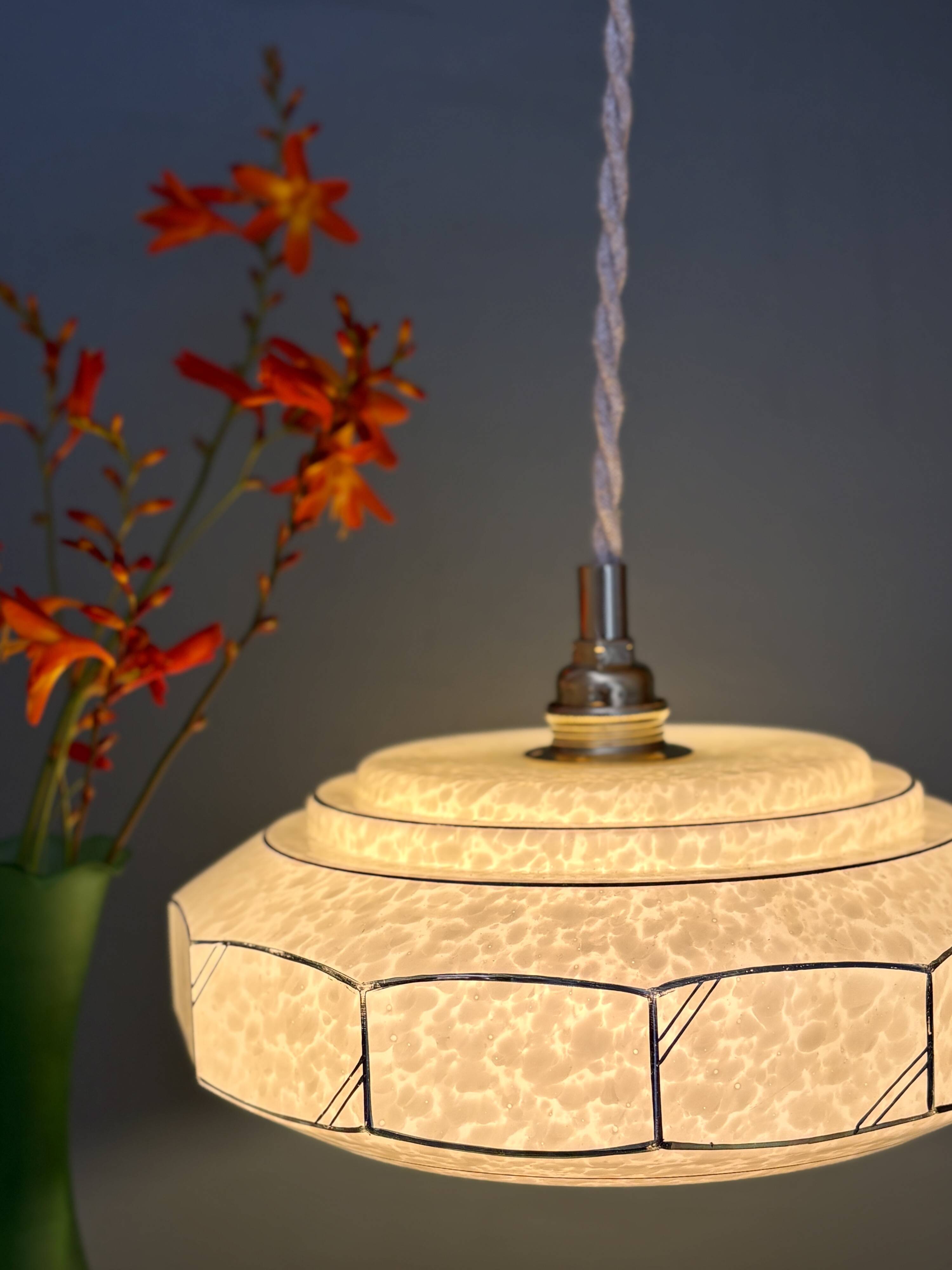 Vintage Art Deco glass pendant light in yellow Clichy.