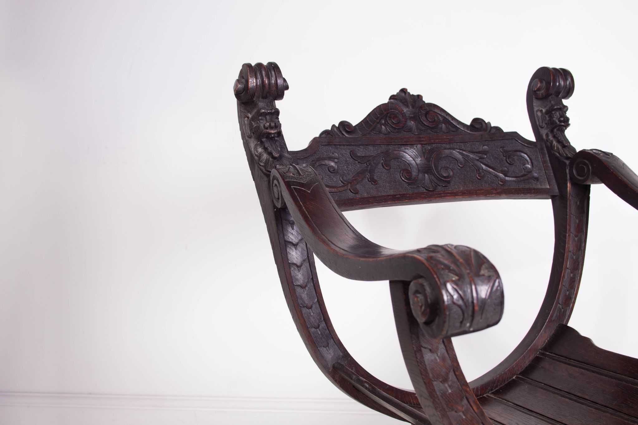19th Century Antique Oak Florentine Savonarola Dante Luther Throne X Frame Chair