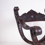 19th Century Antique Oak Florentine Savonarola Dante Luther Throne X Frame Chair