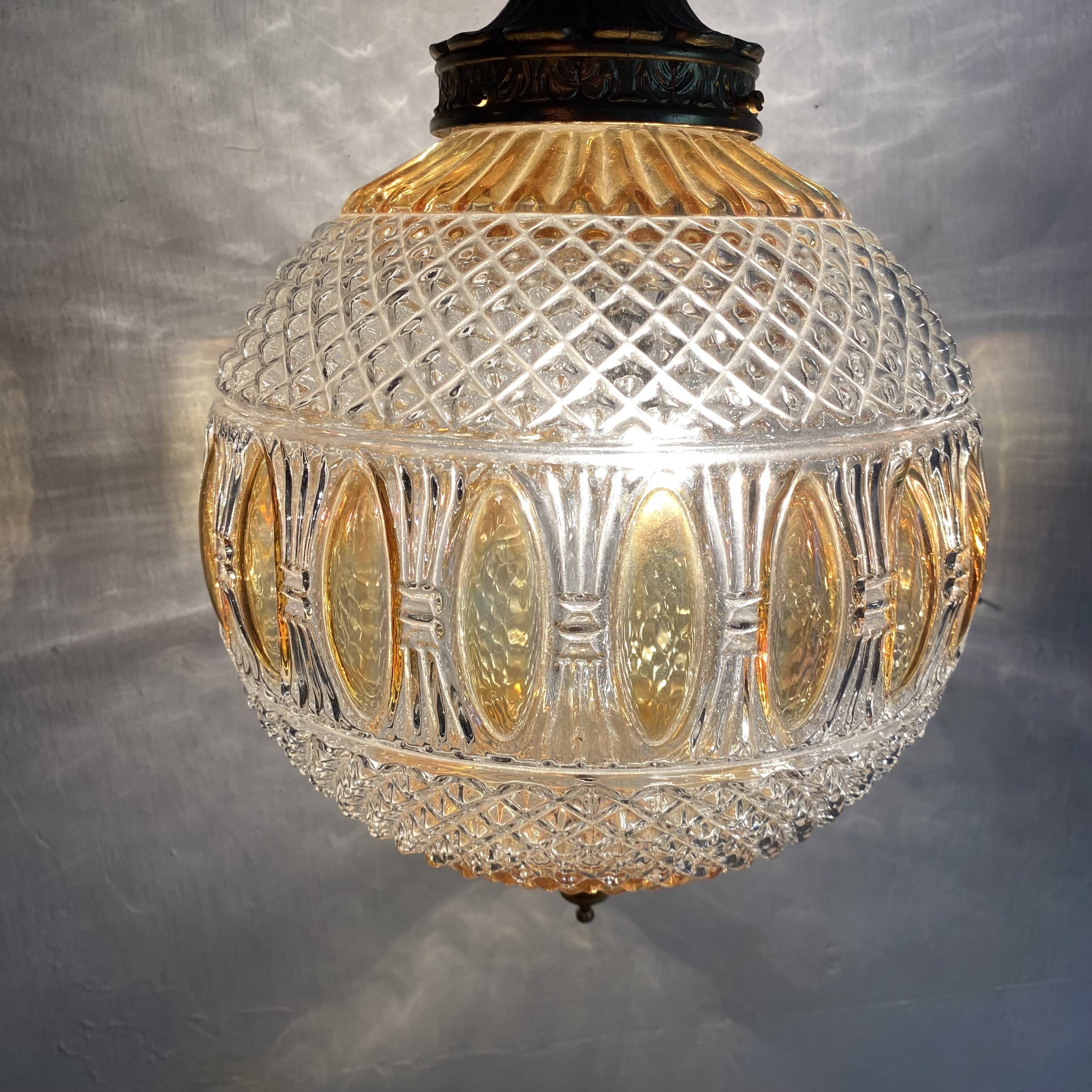 Large two-tone pressed glass ball pendant light