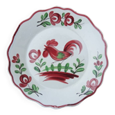 Antique Hand Painted Earthenware Flat Plate - Red Rooster