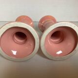 Pair of iridescent pearly pink candlesticks from the 70s