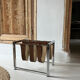 Vintage chrome steel and leather magazine rack – 1970s
