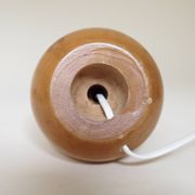 Turned wooden lamp with linen shade
