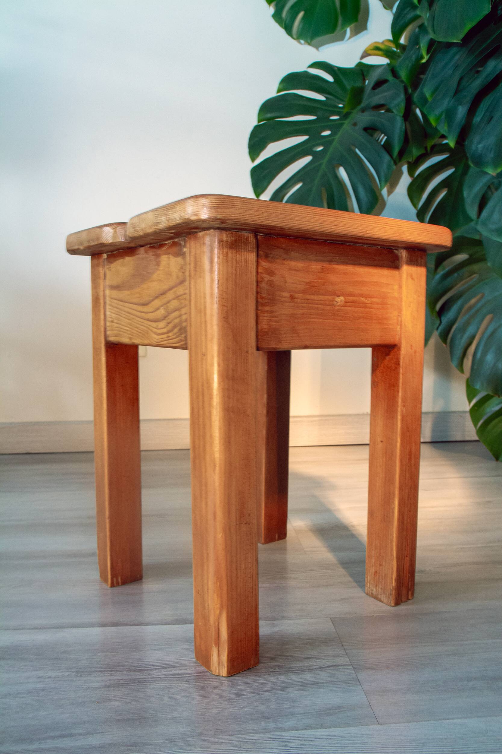 1970s chalet stool, solid pine