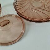 Orange-pink pressed glass trio