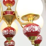 Mid-Century Italian Brass, Opaline & Ceramic Chandelier